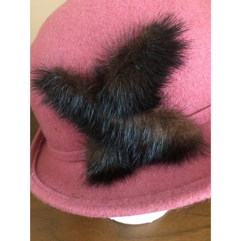 Lancaster Pink Wool Felt Hat Made in USA Faux Fur Accent Vintage Style Cloche - Picture 7 of 7